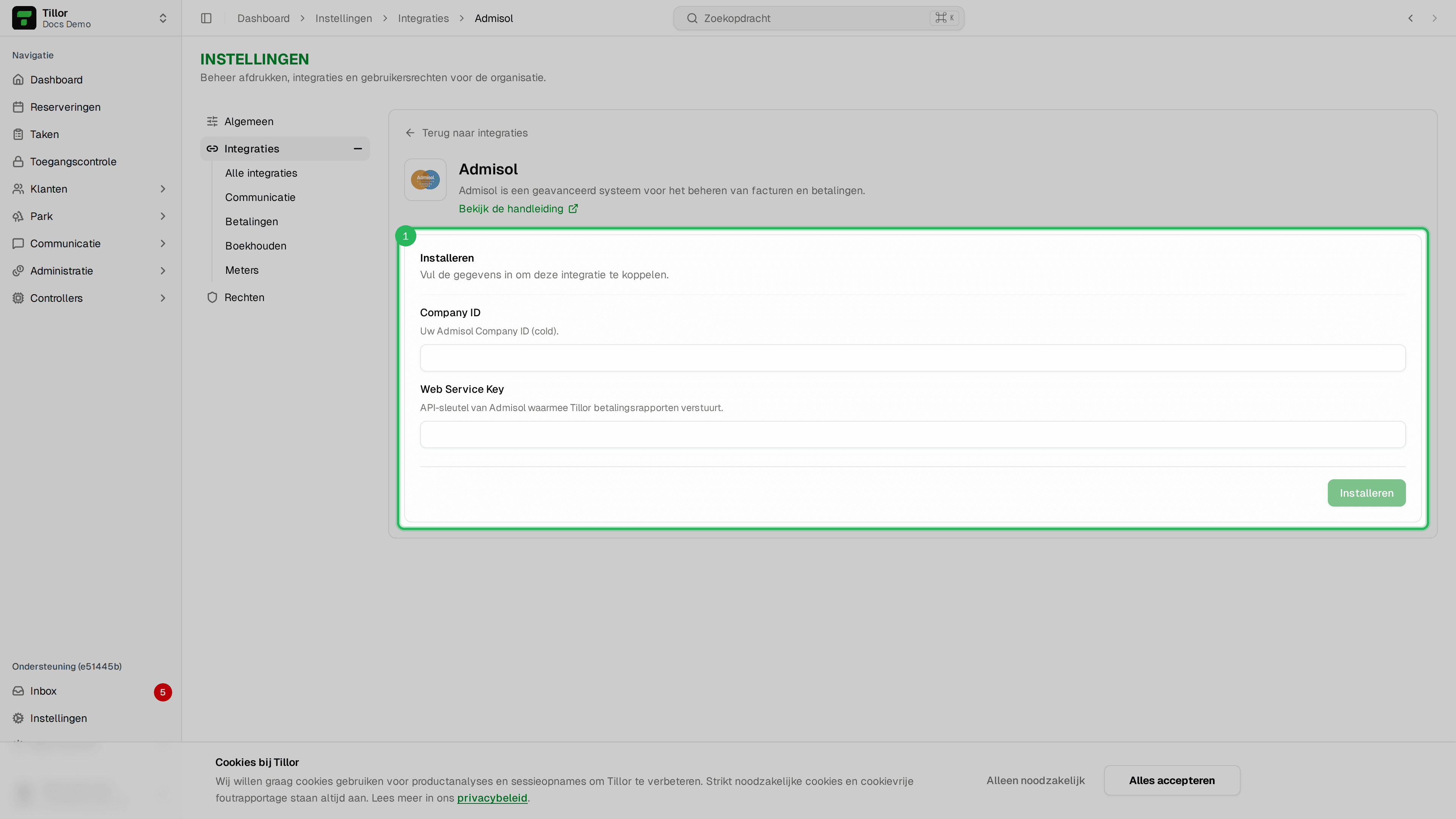 Admisol detail - Company ID en Web Service Key