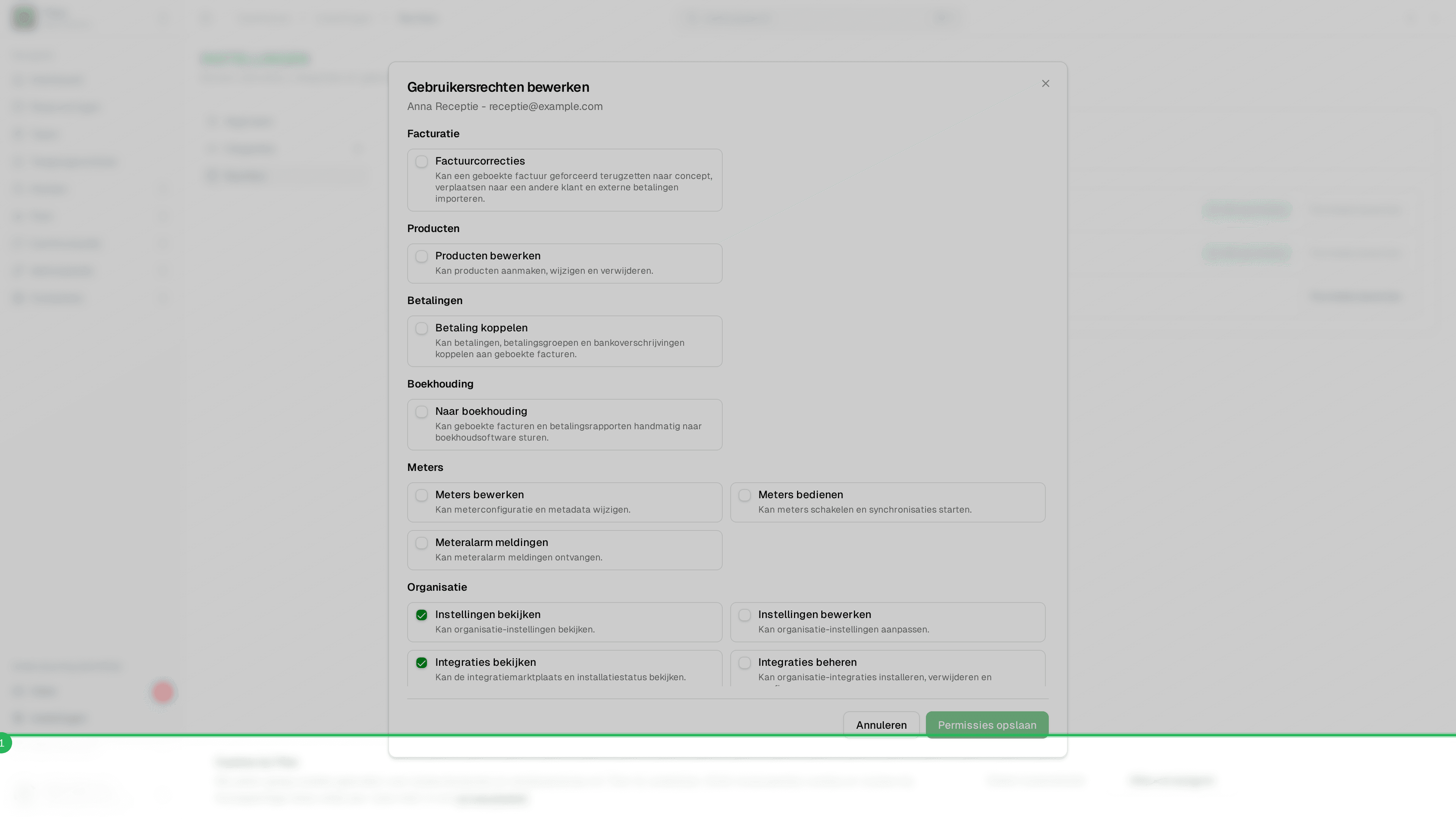 Gebruikersrechten bewerken - permissiesdialoog