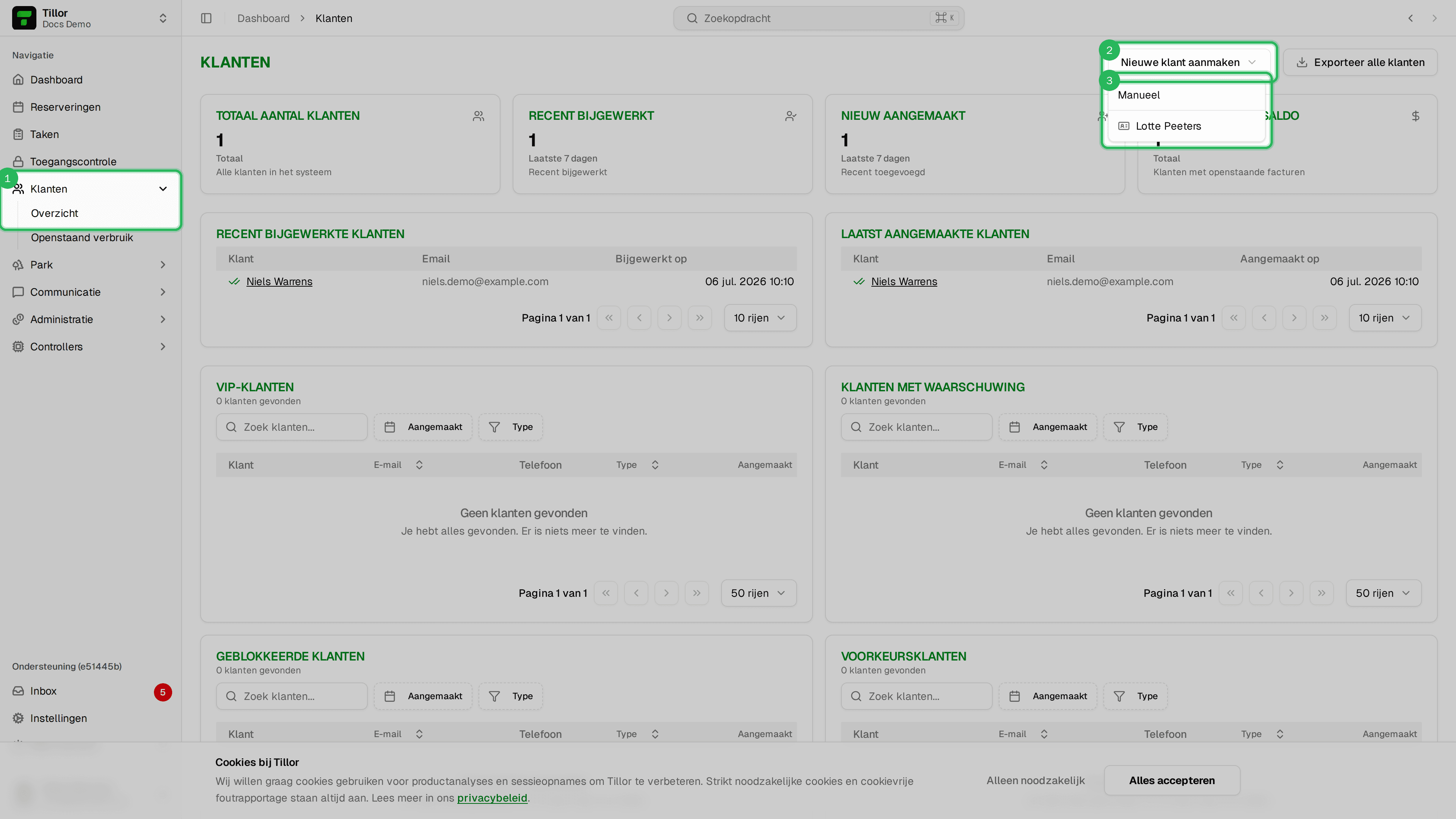 Nieuwe klant aanmaken - dropdown met openstaande identiteitsscan