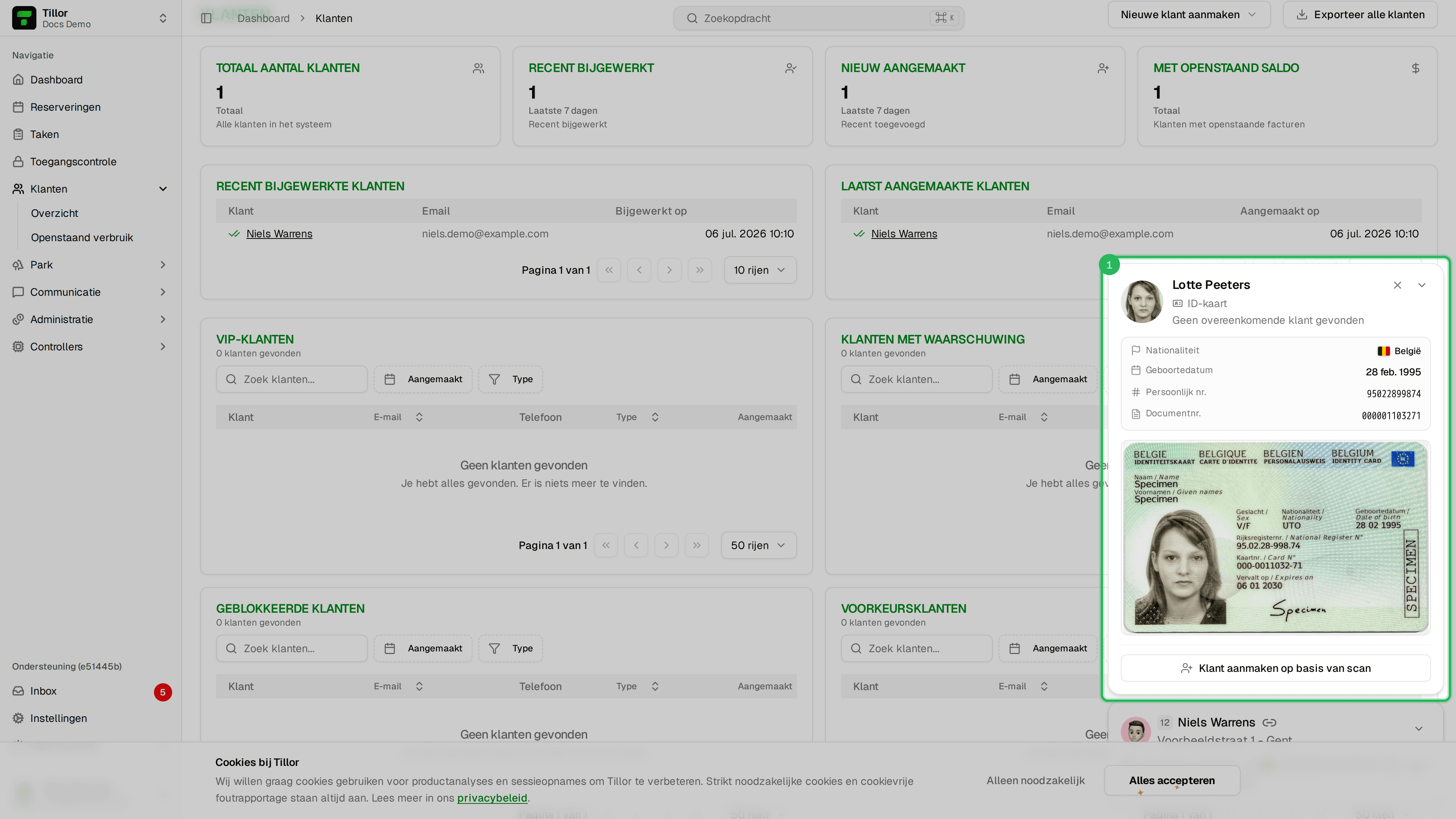 Activity dock - openstaande identiteitsscan met documentvoorbeeld