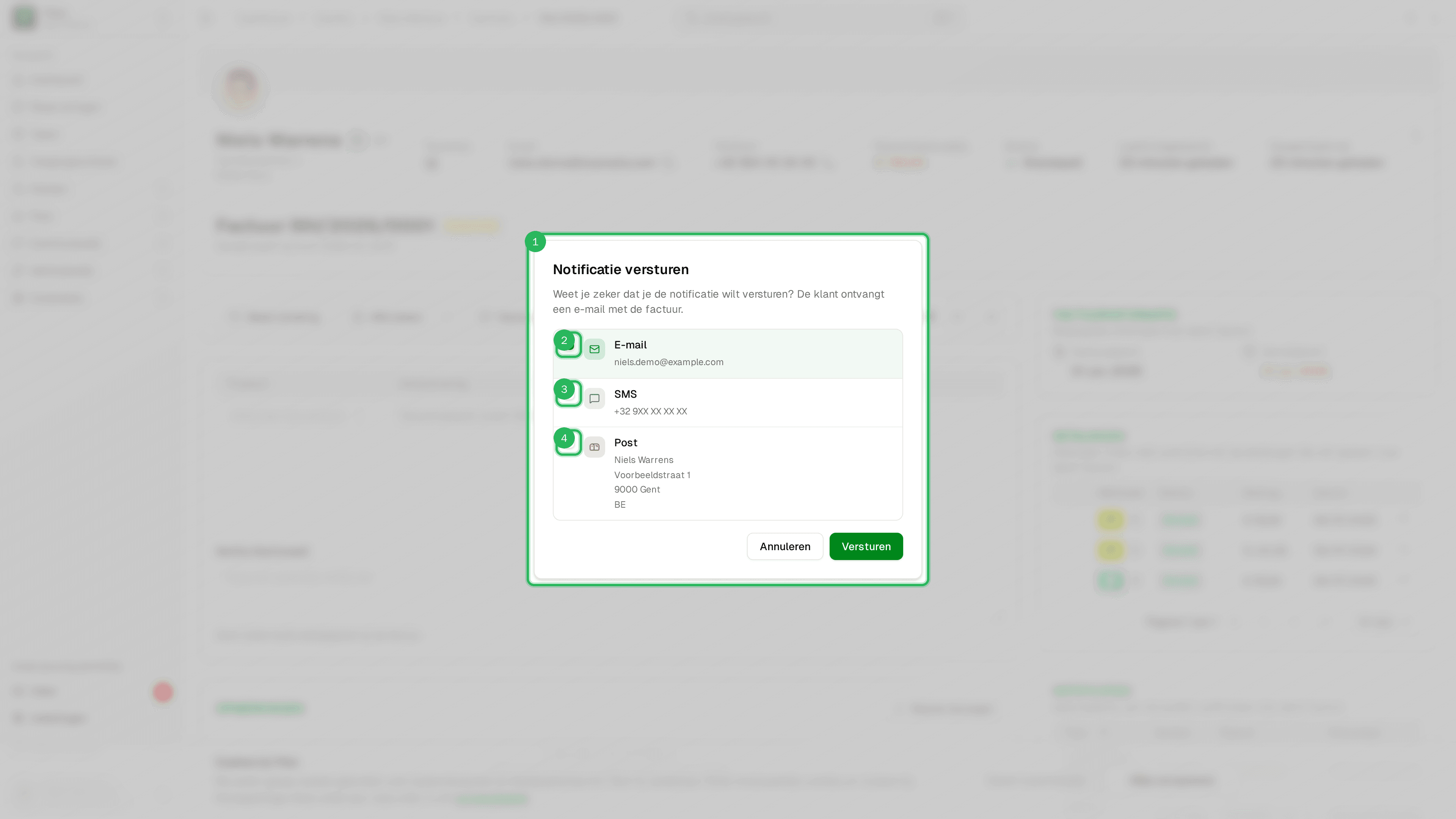 Notificatie versturen - E-mail, SMS en Post kiezen