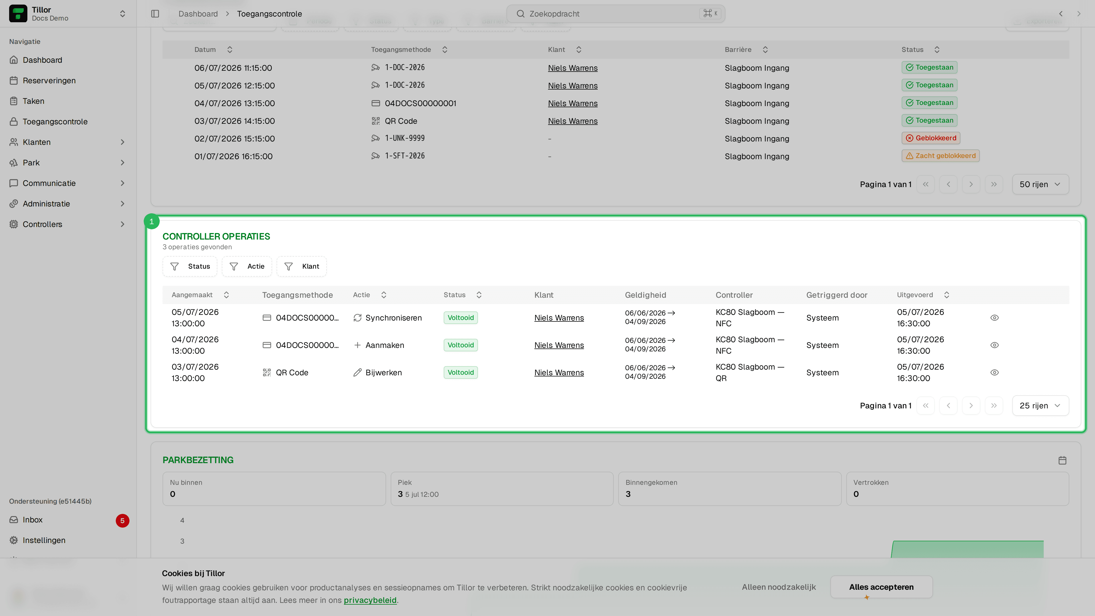 Controller Operaties met synchronisatie en whitelist-acties